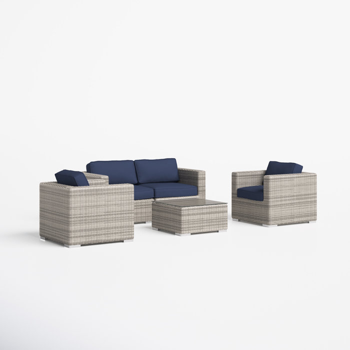 Joss and Main Conner 5 Piece Rattan Sectional Seating Group with Cushions