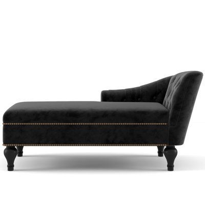 Long Lounger Chaise Lounge Chair Tufted Nailheaded Sleeper Sofa Beige Velvet
