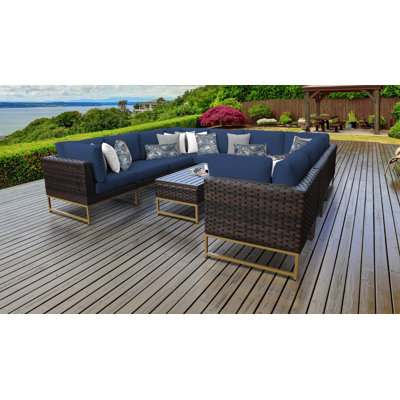 11 Piece Rattan Sectional Seating Group with Cushions by Joss and Main