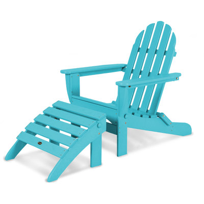 Classic Adirondack Plastic/Resin Folding Chair with Ottoman by POLYWOOD