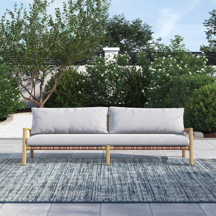 Joss and Main Sydney 90" Wide Outdoor Teak Patio Sofa with Cushions