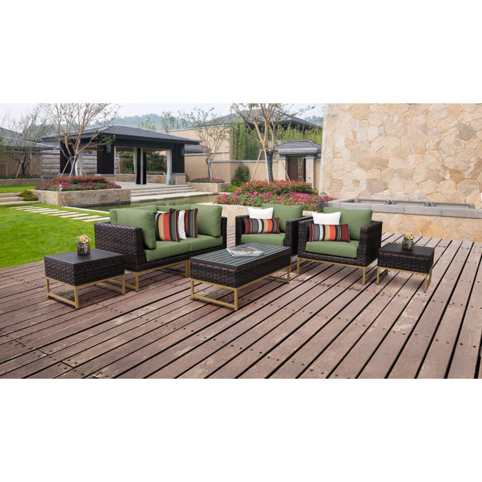 Joss and Main 7 Piece Rattan Sectional Seating Group with Cushions