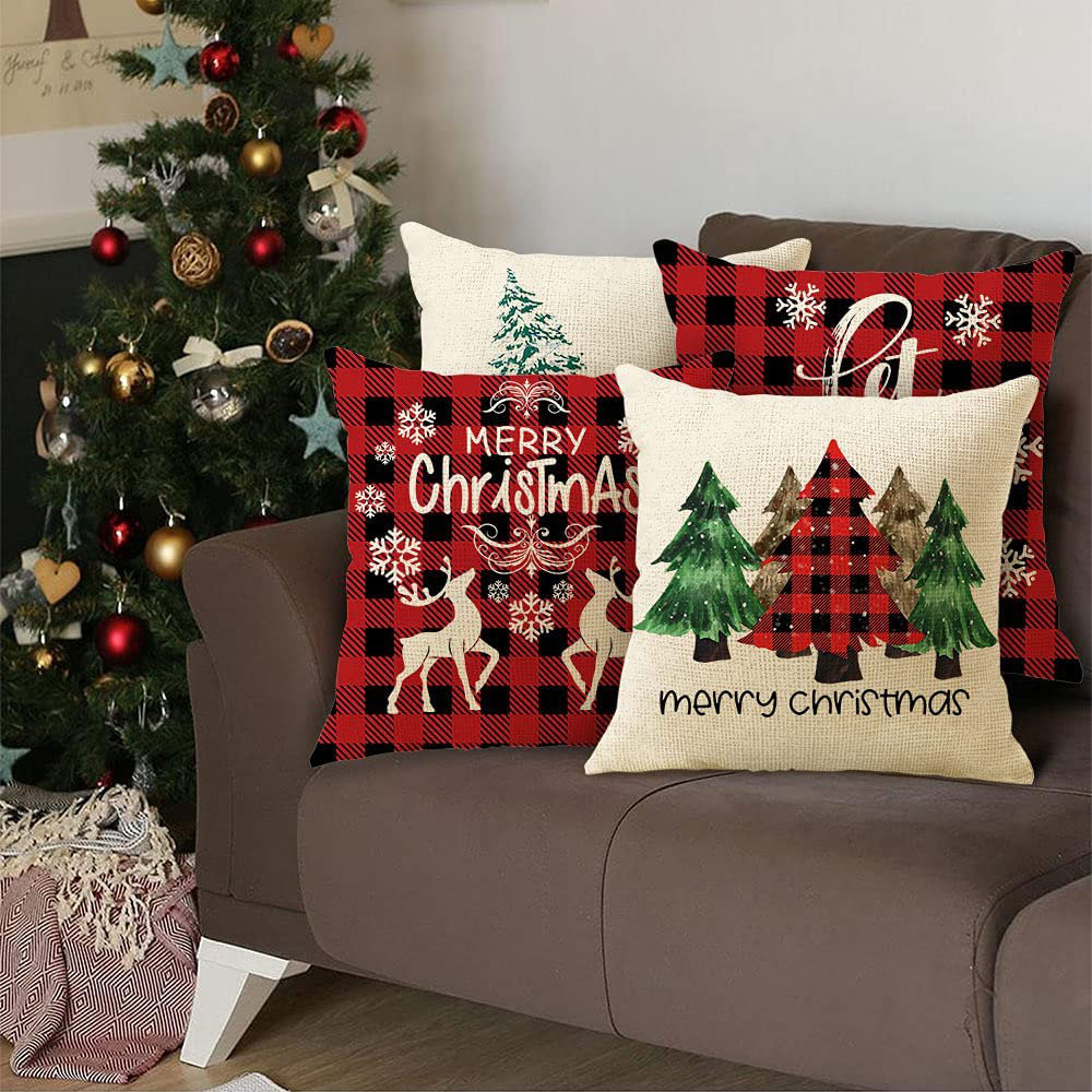 Merry Merry Merry Christmas Tree Xmas Light String Throw Pillow Multicolor 18x18 