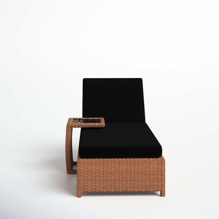 Joss and Main Juniper Wheeled Outdoor Wicker Reclining Chaise Lounge with Cushion and Table