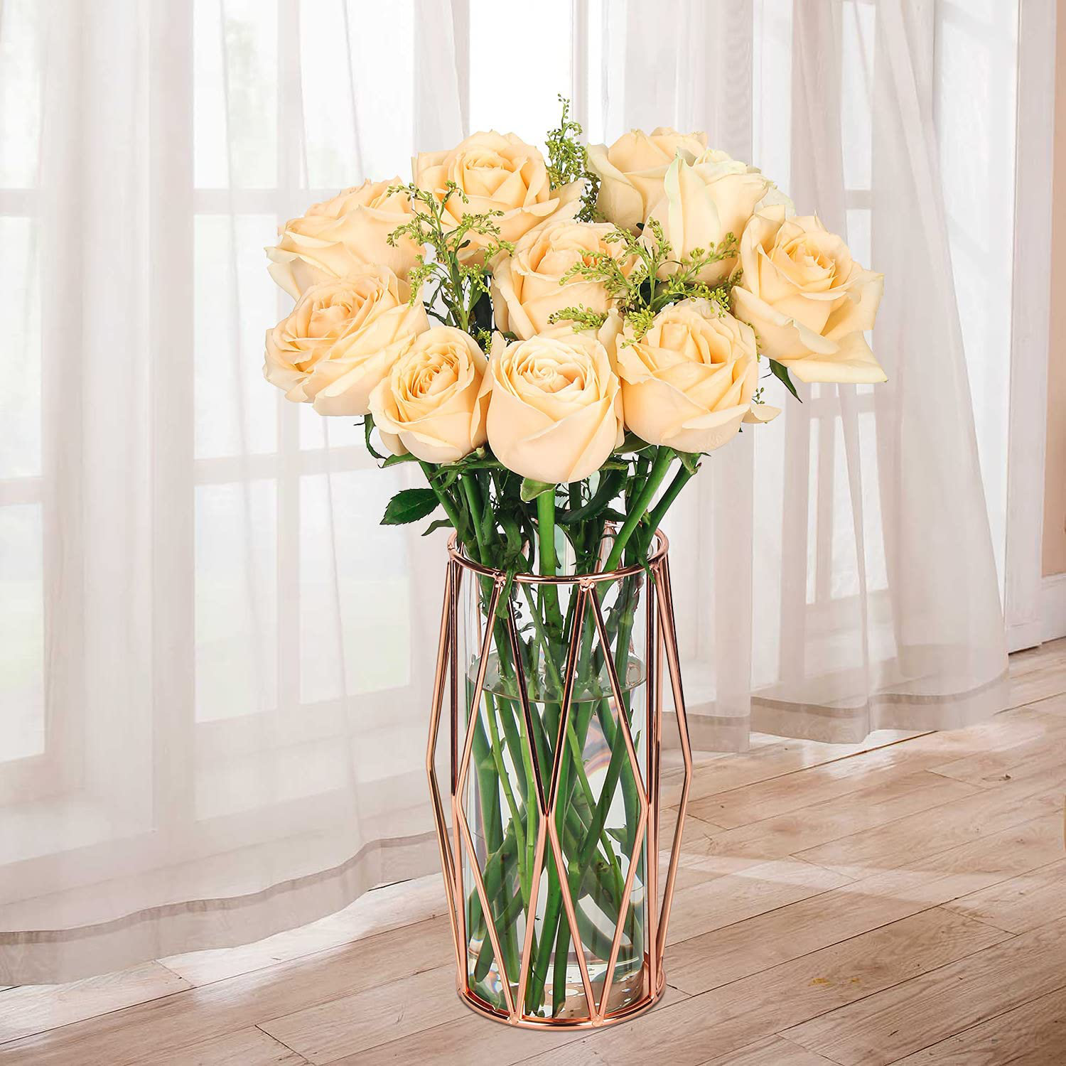 Yellow Flowers Artificial with Clear Gray Glass Vase 