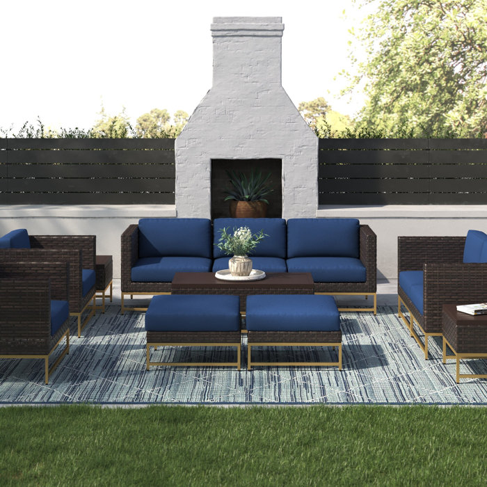 Joss and Main 6 Piece Rattan Sectional Seating Group with Cushions