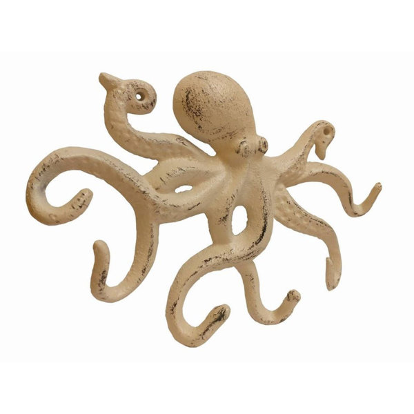4 Cast Iron Octopus Tentacle Wall Hooks Bathroom Wall Towel Hook Nautical Coat