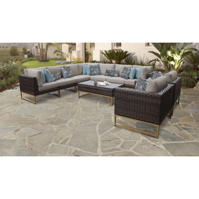 Joss and Main Nauvoo 10 Piece Rattan Sectional Seating Group with Cushions