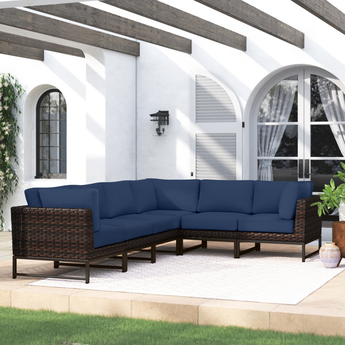 Joss and Main 124" Wide Wicker Patio Sectional with Cushions