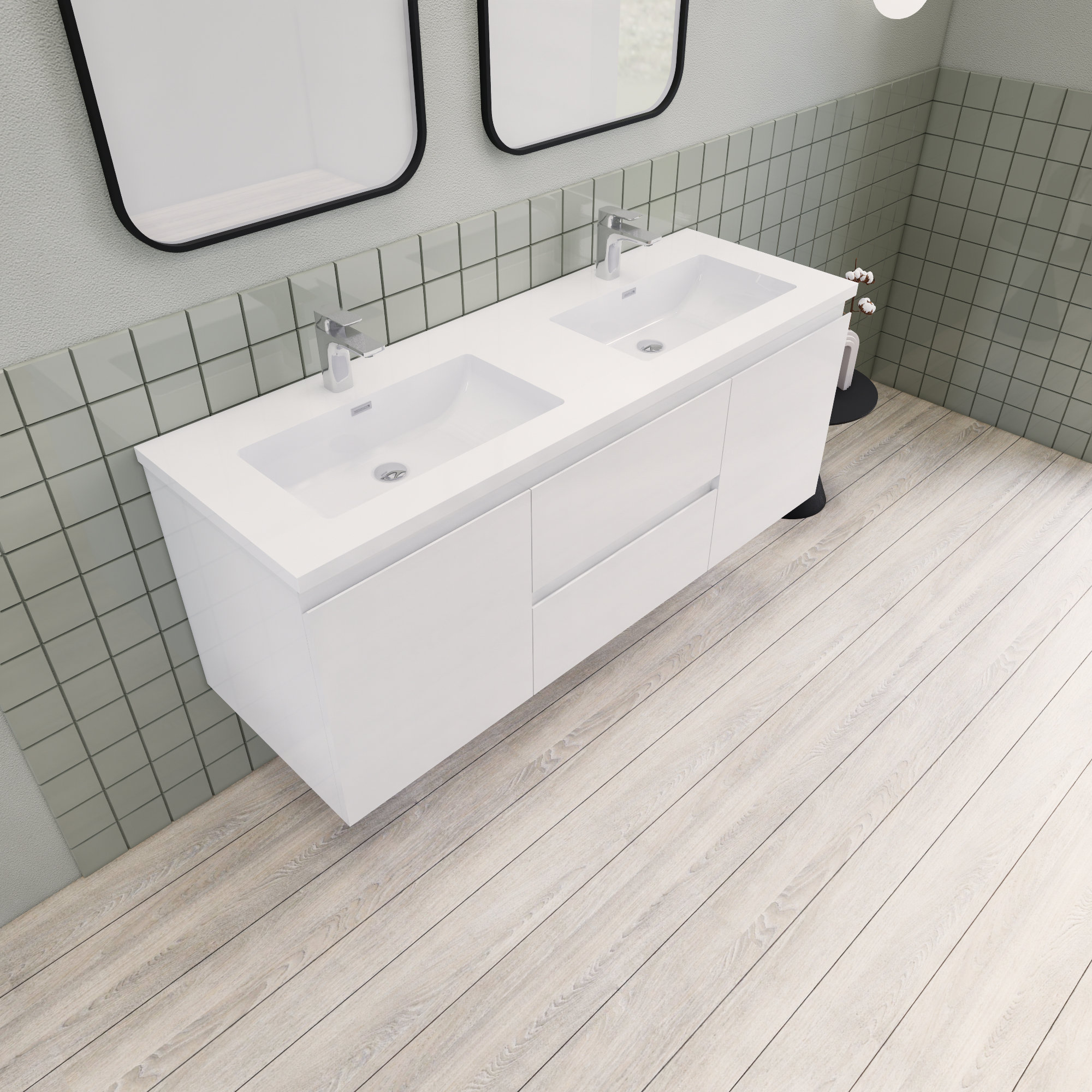 Ivy Bronx 60 Inch Double Floating Modern Bathroom Vanity Wayfair