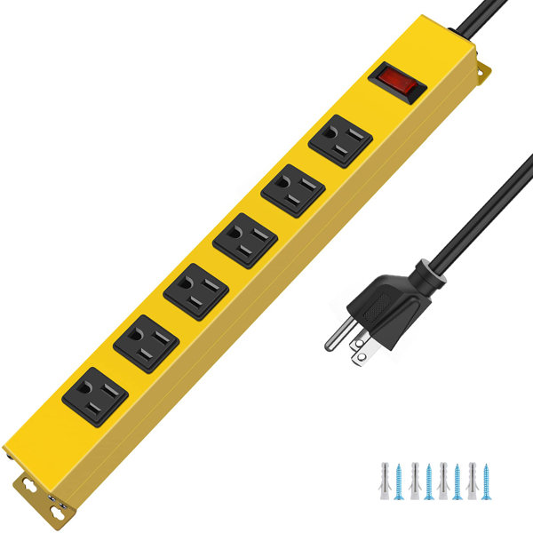 6-Outlets Metal Power Strip, Heavy Duty Surge Protector Industrial Power  Outlet With 15 Amps, 6Ft Extension Cord For Garden, Kitchen, Office,  Garage, ...