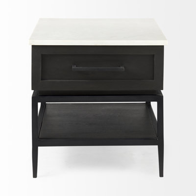 Margorie 1 - Drawer Solid Wood Mighstand in White/Black by Joss and Main