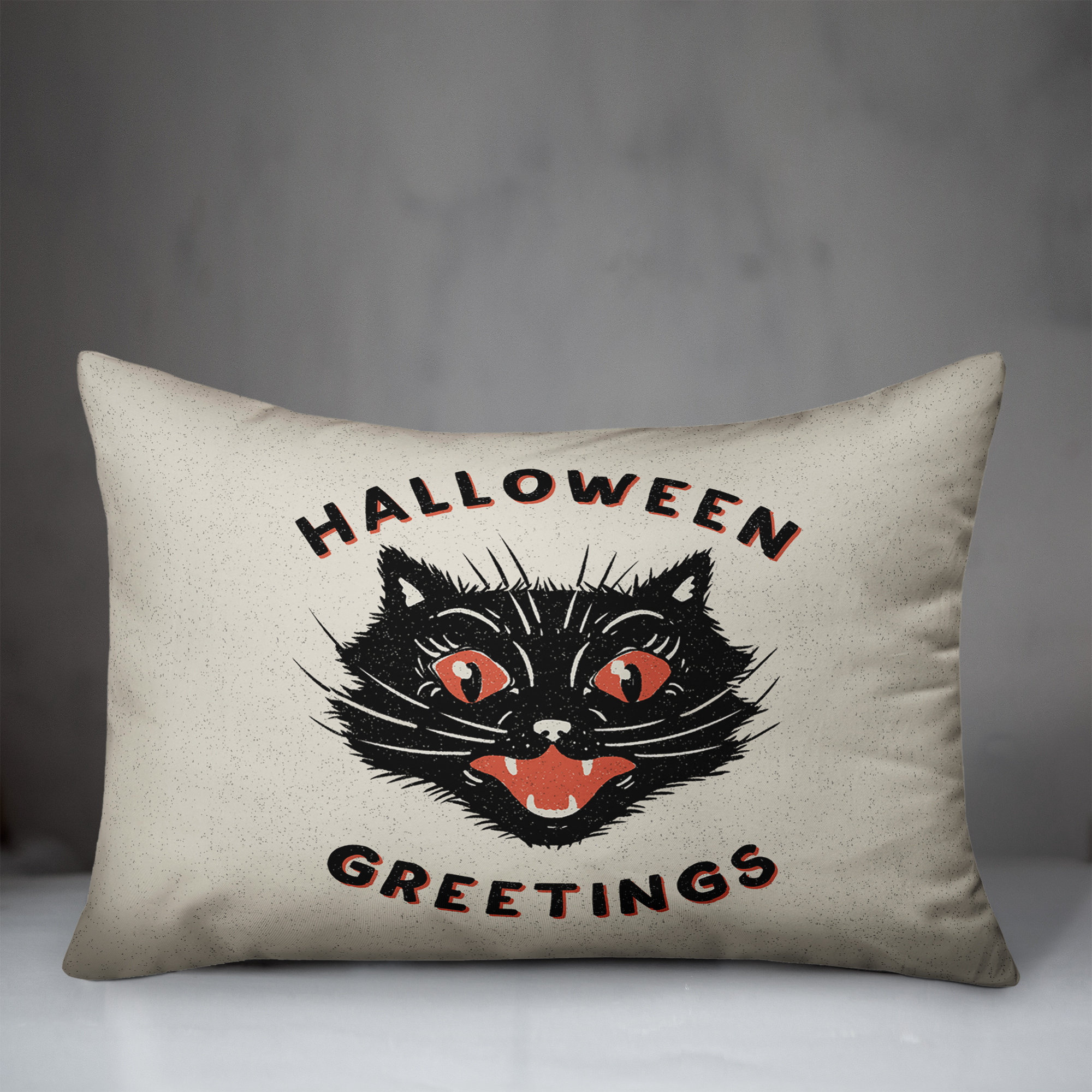 The Holiday Aisle Ellon Retro Black Cat Halloween Greetings Lumbar Pillow Wayfair