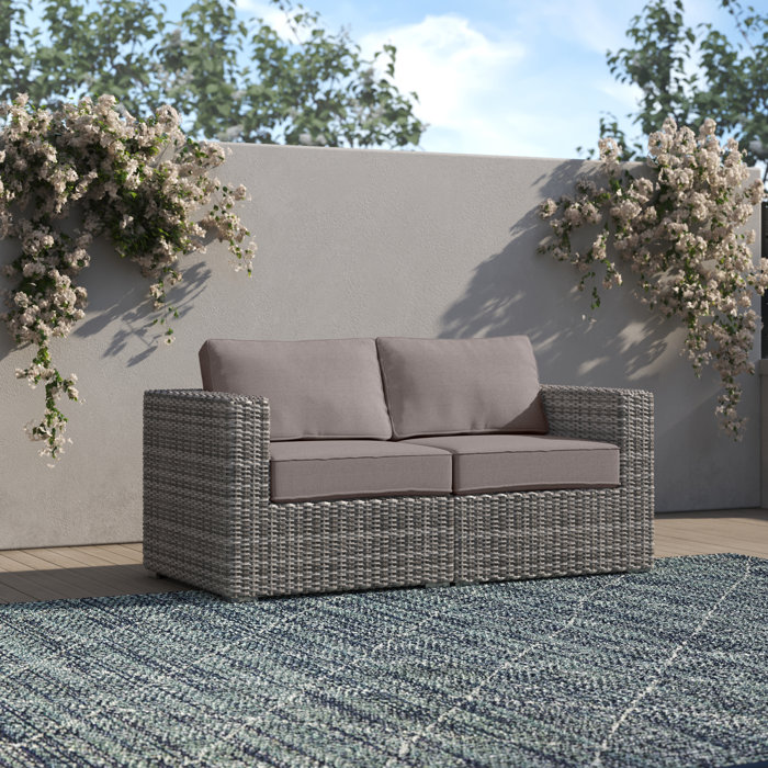 Joss and Main Conner 66" Wide Outdoor Wicker Loveseat with Cushions