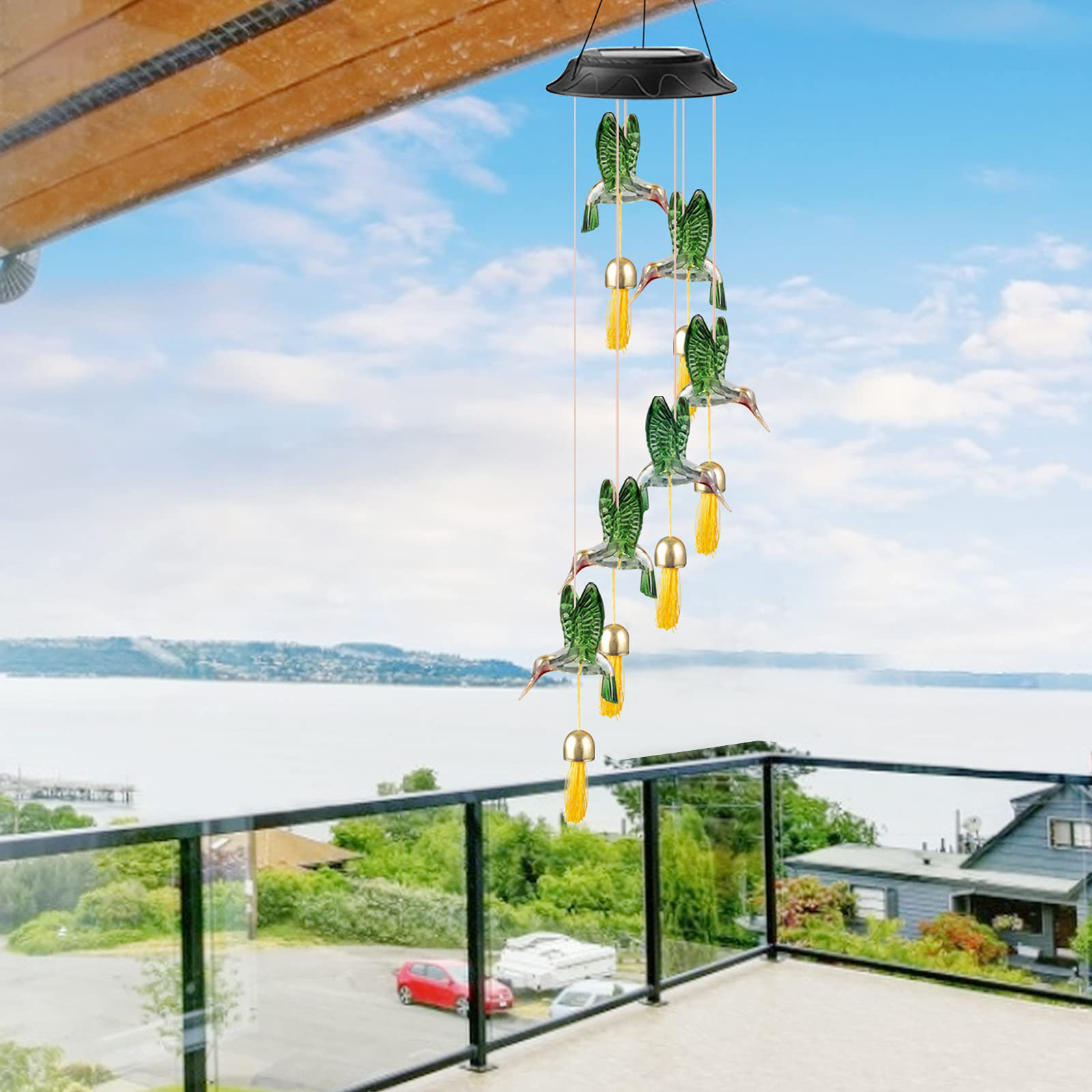 Mother Best Gift LED Color Hummingbird Wind Chimes Outdoor Solar Hummingbird Wind Chimes Gift for Mom Home Night Garden Decoration Housewarming Gift