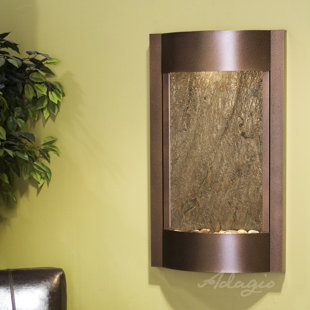 Serene Waters Natural Stone/Metal Wall Fountain with Light