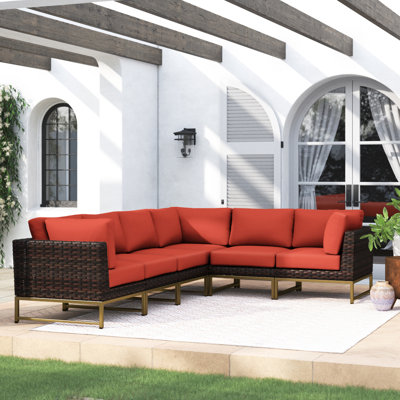 124" Wide Wicker Patio Sectional with Cushions by Joss and Main