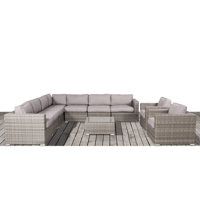 Sol 72 Outdoor Jamarion 10 Piece Wicker/Rattan Sectional Seating Group with Cushions