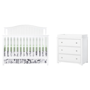 white crib and changing table set