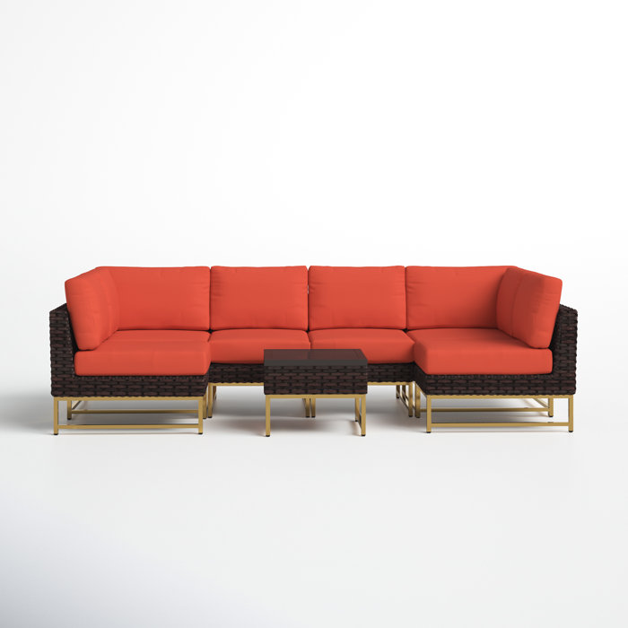 Joss and Main Nauvoo 7 Piece Rattan Sectional Seating Group with Cushions