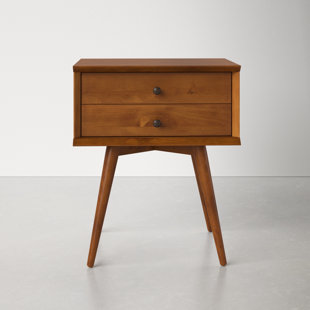 Details about  / Set of 2 Mid Century Nightstand Solid Wood Bedside Table w//3 Drawers Home Decor