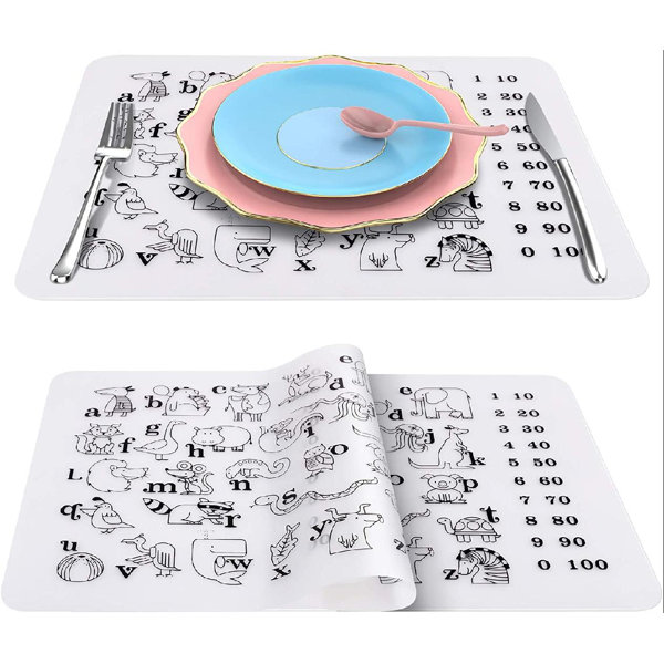 BESUNTEK 4 pcs 12 × 15.7 inch Reusable Wipeable Silicone Table Mat Child Kids Dinner Placemat Desk Countertop Waterproof Protector Heat Insulation Non-Slip Oil-Proof Placemats for Dining Table Waterproof Silicone Placemats