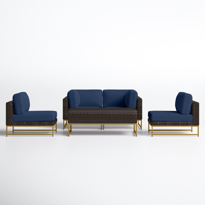 Joss and Main Nauvoo 5 Piece Rattan Sectional Seating Group with Cushions
