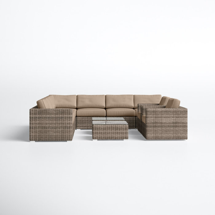 Joss and Main Conner 11 Piece Rattan Sectional Seating Group with Cushions
