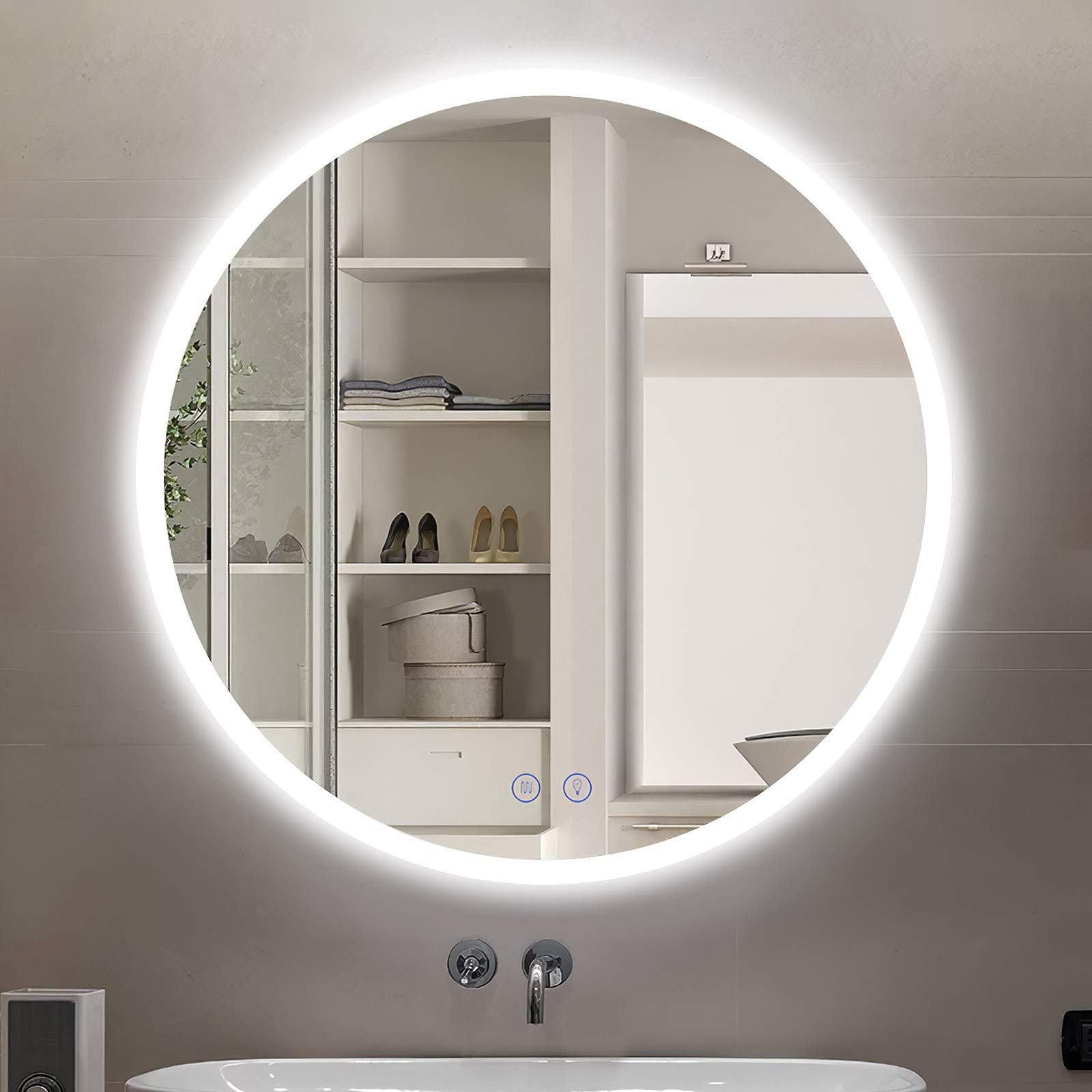 Bathroom mirror with Lighting LED Round Makeup Mirror 24 inches 28 inches Intelligent defogging with Touch Control and dimmer 3-Color Backlight Design IP44 Waterproof and Energy Saving Bathroom mirror with Lighting LED Round Makeup Mirror 24 inches 28 inches Intelligent defogging with Touch Control and dimmer 3-Color Backlight Design IP44 Waterproof and Energy Saving