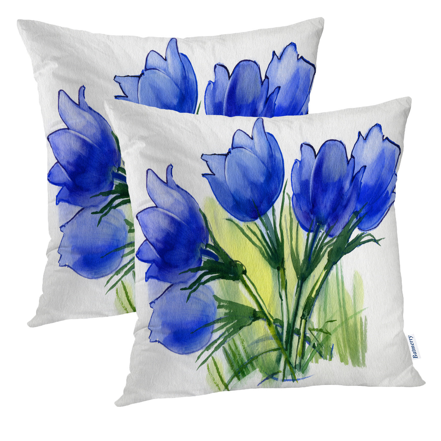 Batmerry Spring Pillows Decorative Throw Pillow Covers 18x18 Inch Set of 2 Spring White Daffodils Flowers Delicate Pattern Double Sided Square Pillow Cases Pillowcase Sofa Cushion