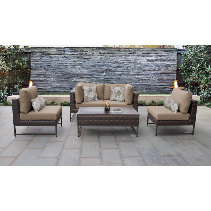 Joss and Main Nauvoo 5 Piece Rattan Sectional Seating Group with Cushions