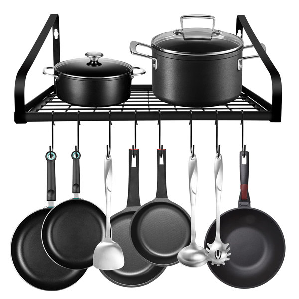 Hanging Pot Rack, Wall-Mounted Pan Rack Pot Holders, Pot And Pan Organizer With 8 Hooks, For Pans Set, Utensils, Cookware, Kitchen, Bathroom, 2 DIY ...