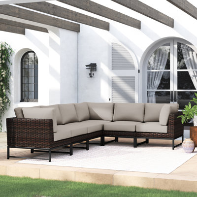 124" Wide Wicker Patio Sectional with Cushions by Joss and Main