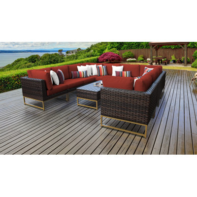 11 Piece Rattan Sectional Seating Group with Cushions by Joss and Main