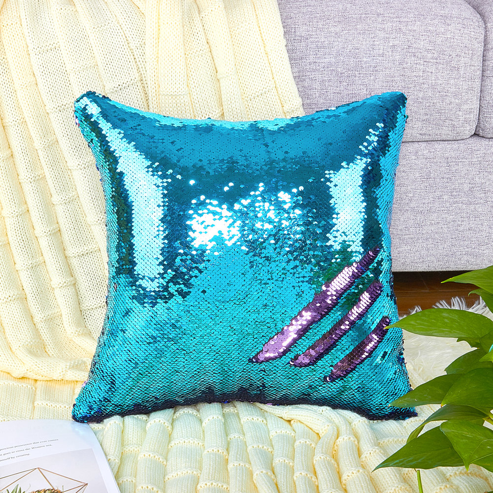 blue sequin pillow