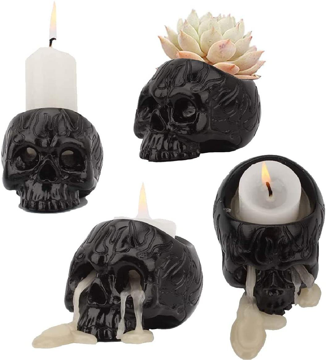 Crafted Skull Skeletal Hand Holding Stand LED Candle Lamp Light Halloween Props