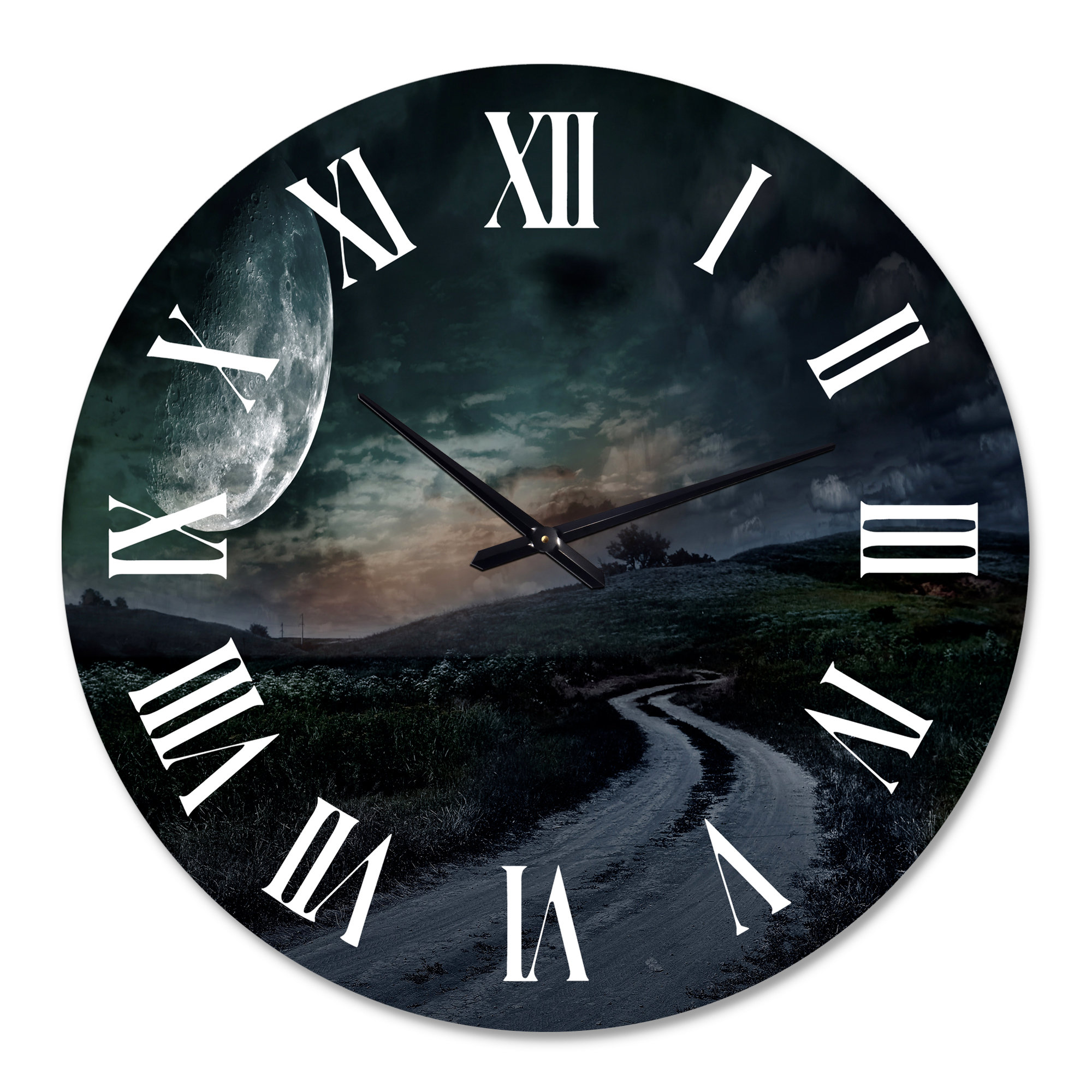 DesignQ Traditional Wall Clock 'Sunset Meadow Landscape' Floral Large Wall Clock for Office Decor 