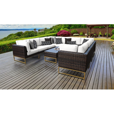 11 Piece Rattan Sectional Seating Group with Cushions by Joss and Main