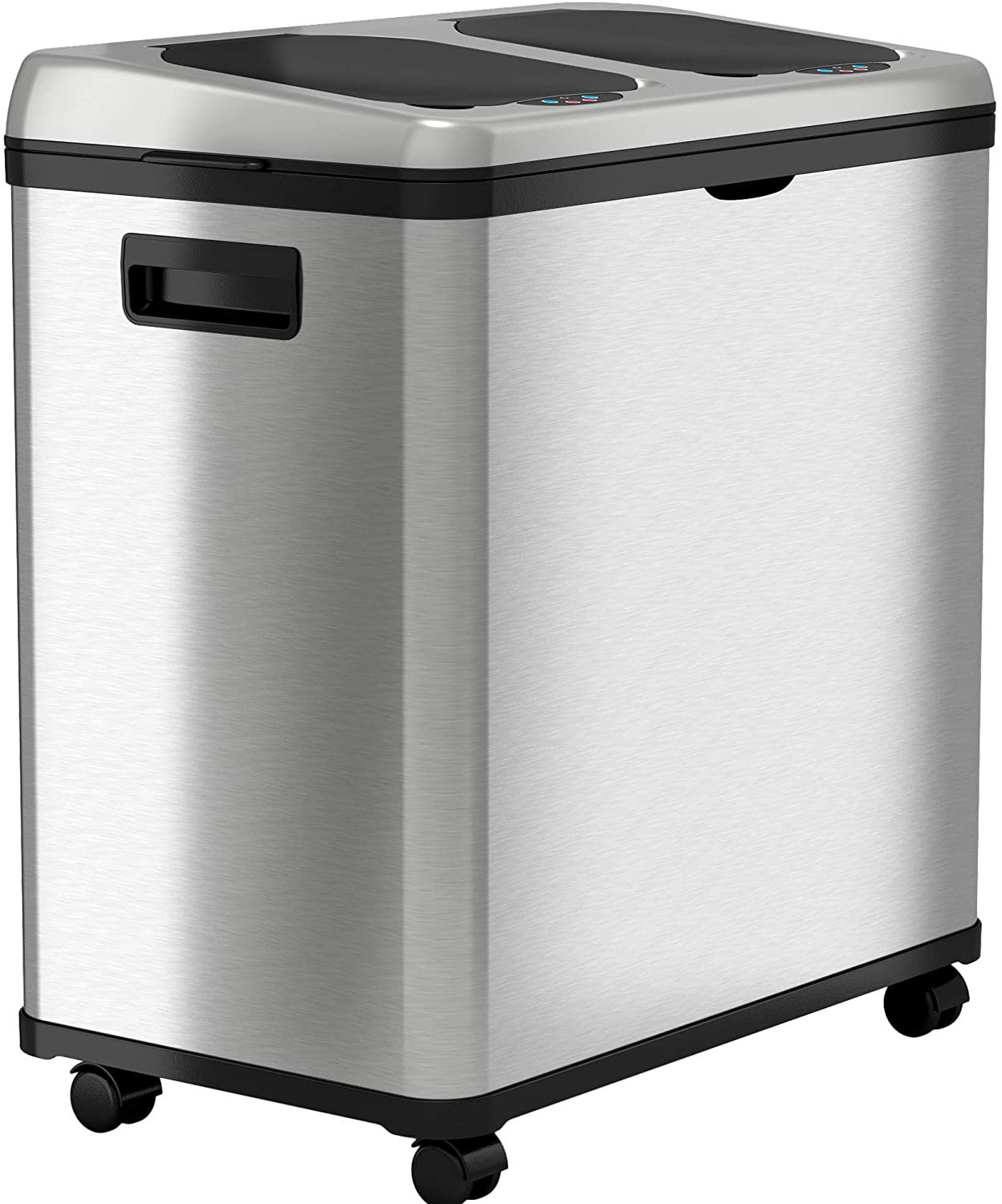 Dual Compartment Tall Trash Can and Recycling Bin with Lid 16-Gallon Capacity