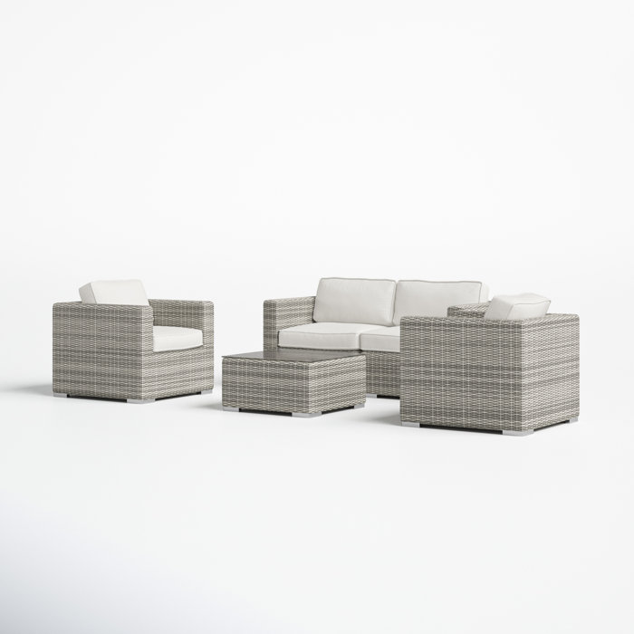 Joss and Main Conner 5 Piece Rattan Sectional Seating Group with Cushions