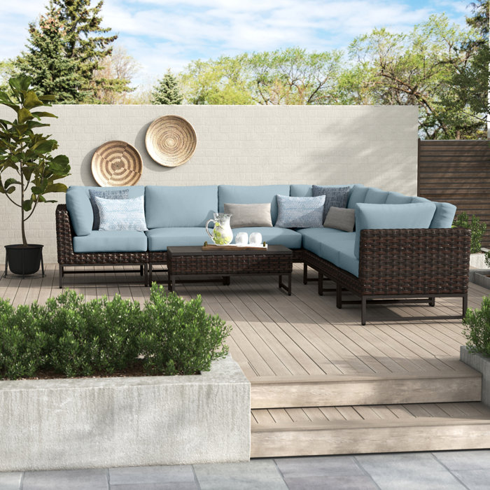 Joss and Main Nauvoo 8 Piece Rattan Sectional Seating Group with Cushions