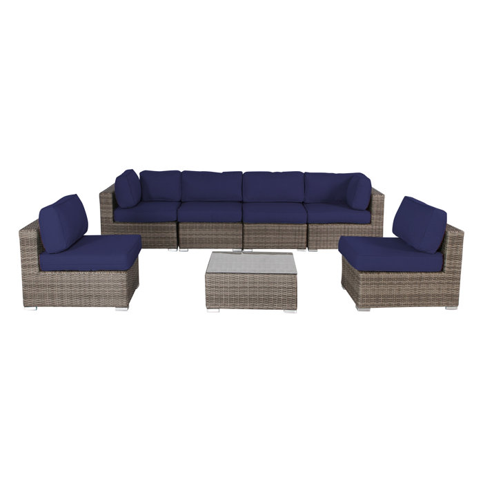 Joss and Main Conner Rattan Sunbrella Sofa Seating Group with Cushions