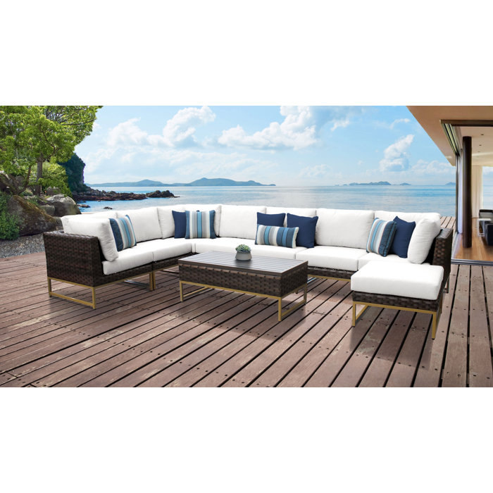 Joss and Main 9 Piece Rattan Sectional Seating Group with Cushion
