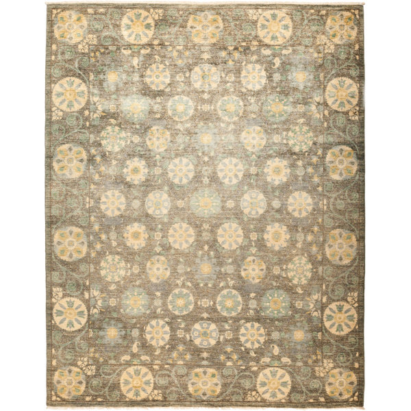 Solo Rugs Suzani Valencia One of a Kind Hand Knotted Area Rug Beige and Grey 2' 9 x 8' 1 