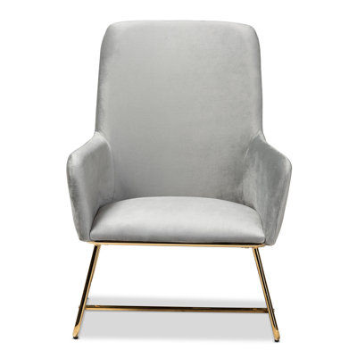 Visalia Glam And Luxe Grey Velvet Fabric Upholstered Gold Finished Armchair -  Everly Quinn, D7C53E25179949ACAFB2716EC409BF81