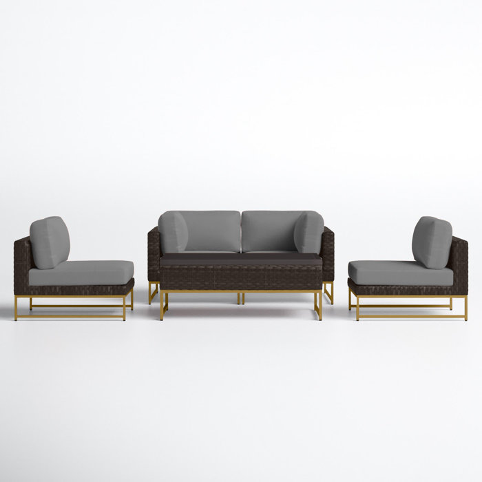 Joss and Main Nauvoo 5 Piece Rattan Sectional Seating Group with Cushions