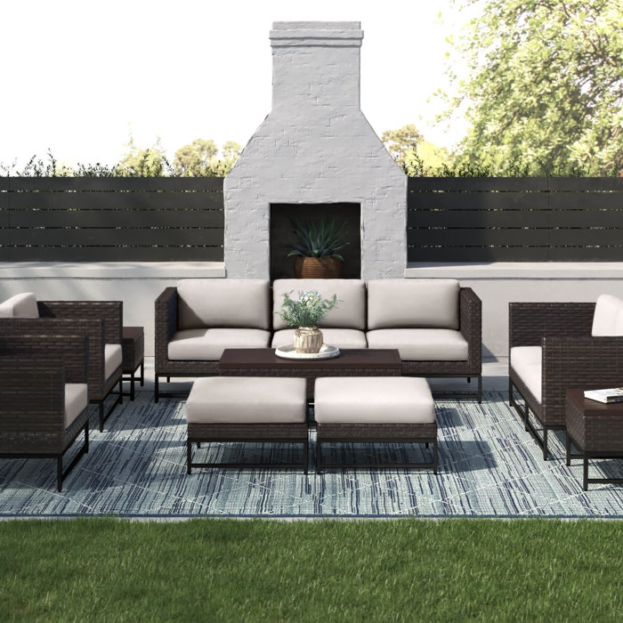 Joss and Main 6 Piece Rattan Sectional Seating Group with Cushions