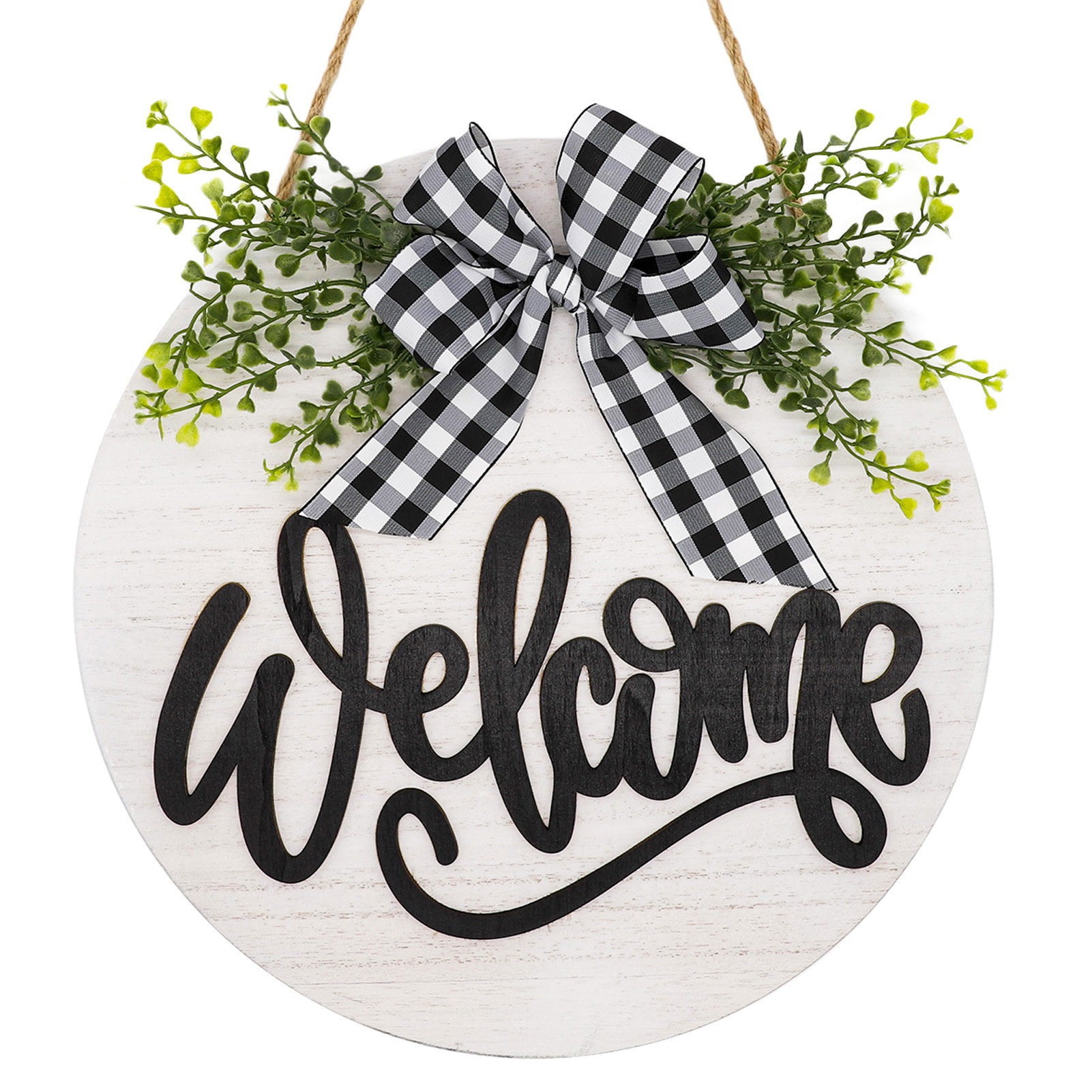 Welcome Wreath Sign for Farmhouse Front Porch Decor Rustic Door Hangers 