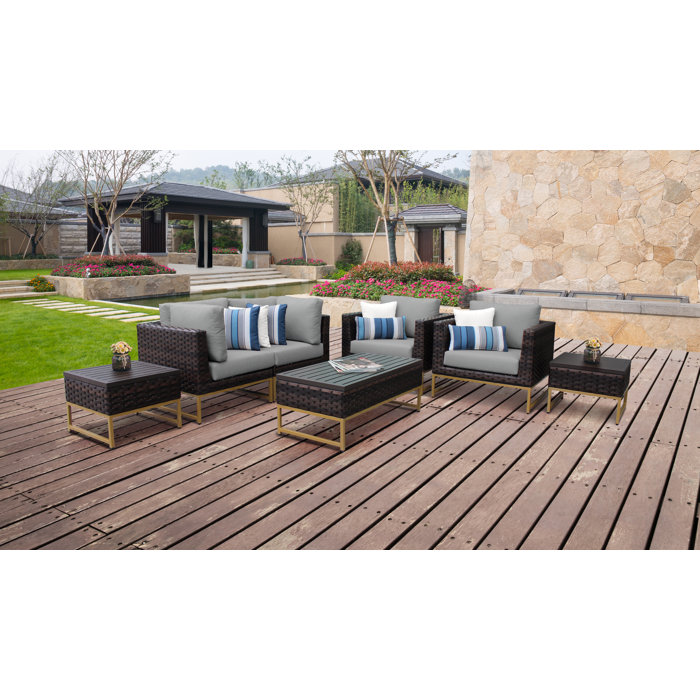 Joss and Main 7 Piece Rattan Sectional Seating Group with Cushions