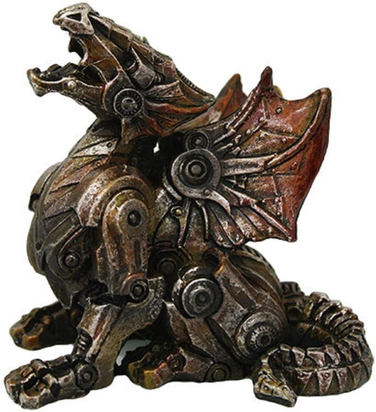 Set of 4 Steampunk Dragons on Skuls Figurines Ornaments Office Decor